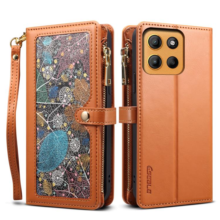 For Motorola Moto G15 ESEBLE Star Series Lanyard Zipper Wallet RFID Leather Case(Brown) by ESEBLE