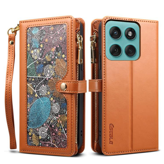 For Motorola Edge 60 Fusion ESEBLE Star Series Lanyard Zipper Wallet RFID Leather Case(Brown)
