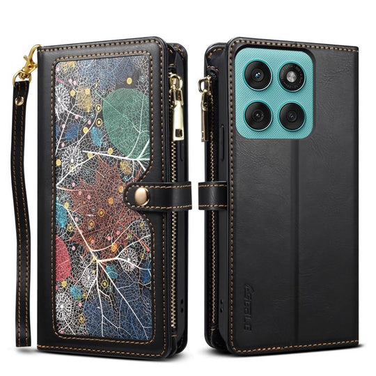 For Motorola Moto G86 Power ESEBLE Star Series Lanyard Zipper Wallet RFID Leather Case(Black)