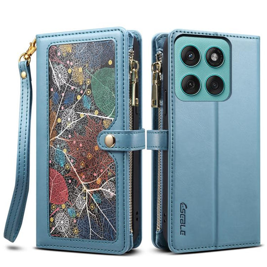 For Motorola Moto G56 5G ESEBLE Star Series Lanyard Zipper Wallet RFID Leather Case(Blue)