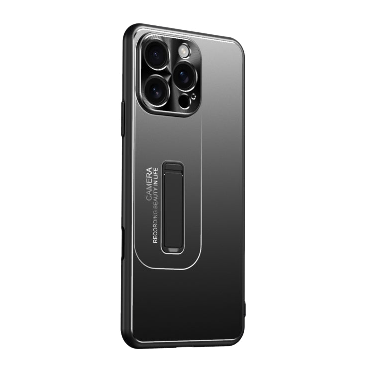 For iPhone 16 Pro Frosted Metal Hybrid TPU Holder Phone Case(Black) by buy2fix