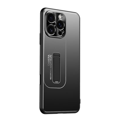 For iPhone 16 Pro Frosted Metal Hybrid TPU Holder Phone Case(Black) by buy2fix