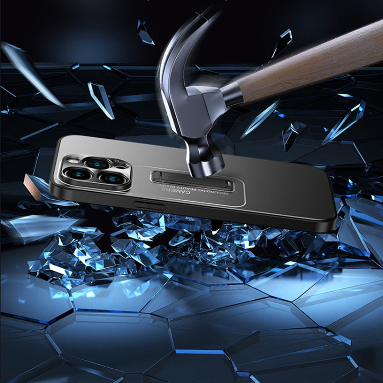 For iPhone 16 Pro Frosted Metal Hybrid TPU Holder Phone Case(Black) by buy2fix