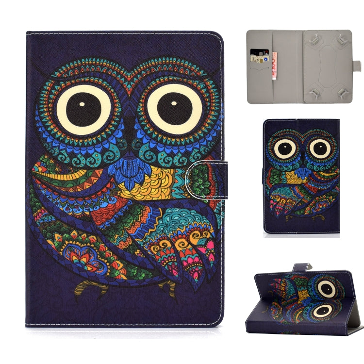 For 7 inch Universal Colored Drawing Pattern Horizontal Flip PU Leather Case with Holder & Card Slots(Owl) - 7 inch by buy2fix | Online Shopping UK | buy2fix