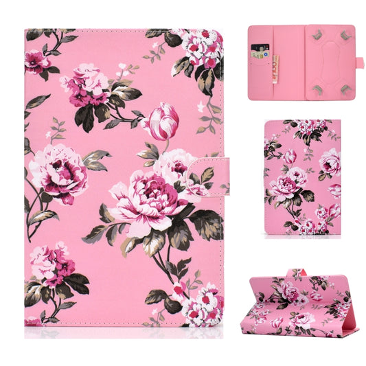 For 7 inch Universal Colored Drawing Pattern Horizontal Flip PU Leather Case with Holder & Card Slots(Pink Flowers) - 7 inch by buy2fix | Online Shopping UK | buy2fix