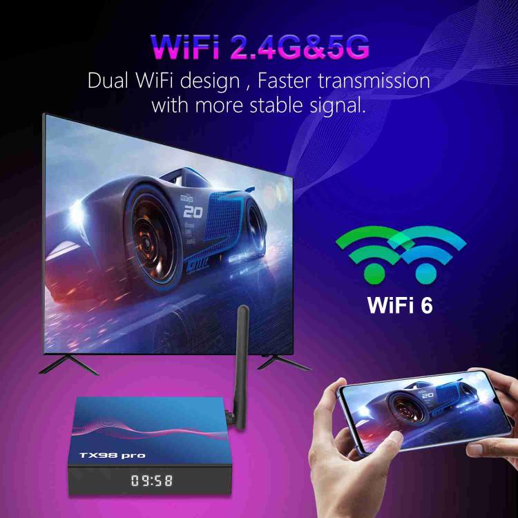 TX98 Pro 4K Ultra HD Android 14.0 Smart TV Box with Remote Control, 2GB+16GB, Allwinner H616 Quad-Core(EU Plug) by buy2fix