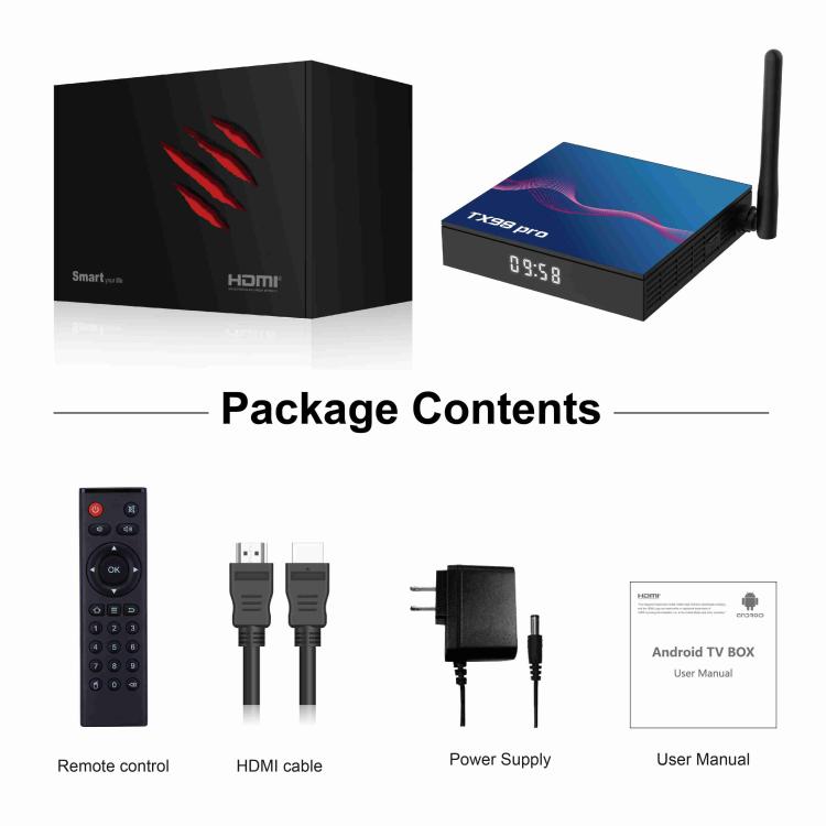 TX98 Pro 4K Ultra HD Android 14.0 Smart TV Box with Remote Control, 2GB+16GB, Allwinner H616 Quad-Core(EU Plug) by buy2fix