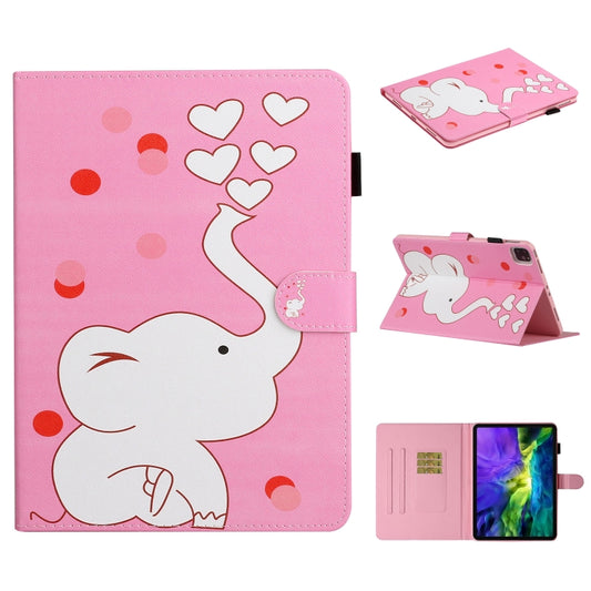 For iPad Pro 11 inch (2020) Colored Drawing Pattern Horizontal Flip PU Leather Tablet Case with Holder & Card Slot & Sleep / Wake-up Function(Loving Elephant) - iPad Pro 11 (2020) Cases by buy2fix | Online Shopping UK | buy2fix