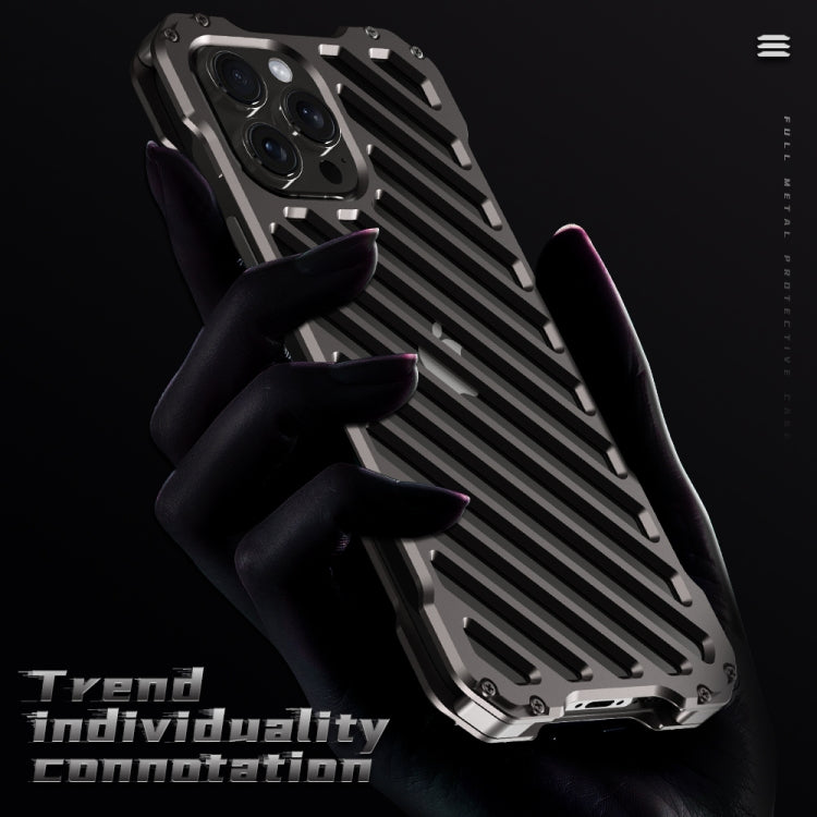 For iPhone 16 Plus R-JUST RJ-50 Hollow Breathable Armor Metal Phone Case(Space Grey) - iPhone 16 Plus Cases by R-JUST | Online Shopping UK | buy2fix