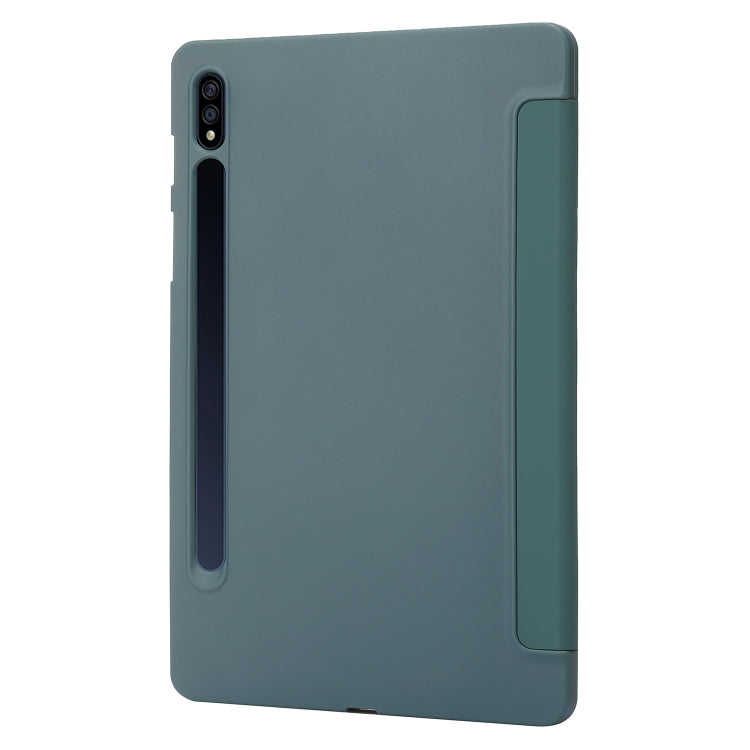 For Samsung Galaxy Tab S9 3-Fold Holder Silicone Leather Tablet Case(Dark Green) - Galaxy Tab S9 Cases by buy2fix | Online Shopping UK | buy2fix