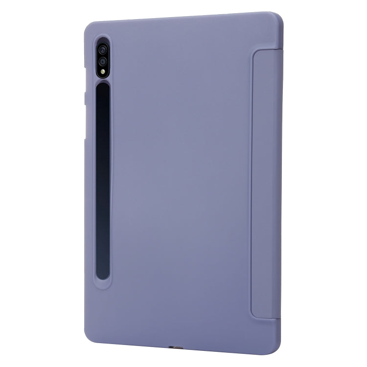 For Samsung Galaxy Tab S9 3-Fold Holder Silicone Leather Tablet Case(Purple) - Galaxy Tab S9 Cases by buy2fix | Online Shopping UK | buy2fix