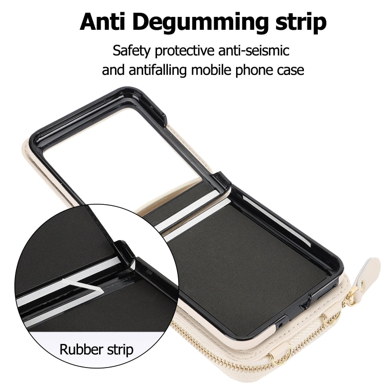 For Motorola Razr 40 Ultra Long and Short Lanyard Zipper Card Slot Foldable Phone Case(Beige) by buy2fix