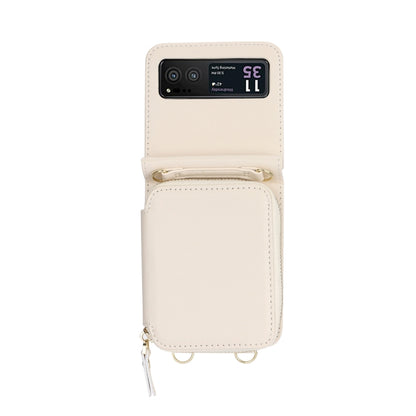 For Motorola Razr 40 Long and Short Lanyard Zipper Card Slot Foldable Phone Case(Beige) by buy2fix