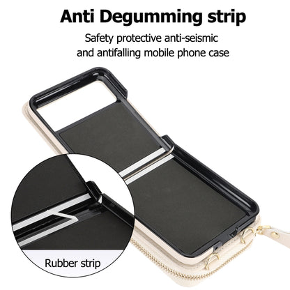 For Motorola Razr 40 Long and Short Lanyard Zipper Card Slot Foldable Phone Case(Beige) by buy2fix