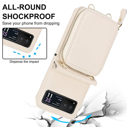 For Motorola Razr 40 Long and Short Lanyard Zipper Card Slot Foldable Phone Case(Beige) by buy2fix