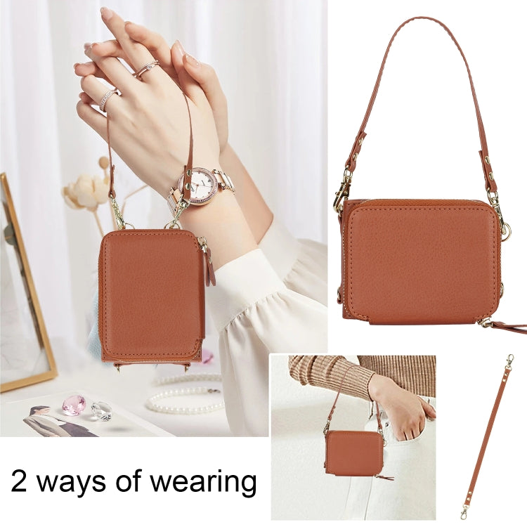 For Samsung Galaxy Z Flip5 Long and Short Lanyard Zipper Card Slot Foldable Phone Case(Brown) - Galaxy Z Flip5 Cases by buy2fix | Online Shopping UK | buy2fix