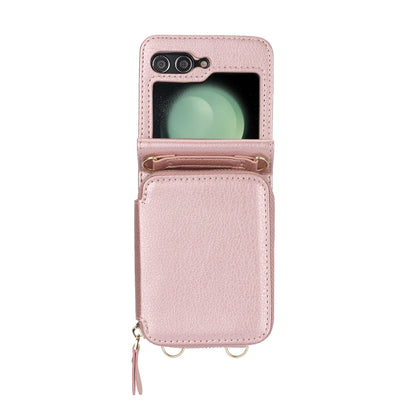 For Samsung Galaxy Z Flip5 Long and Short Lanyard Zipper Card Slot Foldable Phone Case(Pink) - Galaxy Z Flip5 Cases by buy2fix | Online Shopping UK | buy2fix