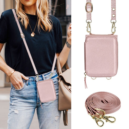 For Samsung Galaxy Z Flip5 Long and Short Lanyard Zipper Card Slot Foldable Phone Case(Pink) - Galaxy Z Flip5 Cases by buy2fix | Online Shopping UK | buy2fix