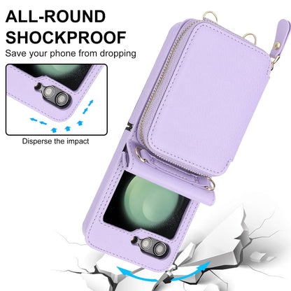 For Samsung Galaxy Z Flip5 Long and Short Lanyard Zipper Card Slot Foldable Phone Case(Purple) - Galaxy Z Flip5 Cases by buy2fix | Online Shopping UK | buy2fix