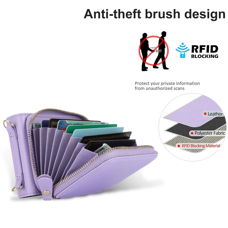 For Samsung Galaxy Z Flip5 Long and Short Lanyard Zipper Card Slot Foldable Phone Case(Purple) - Galaxy Z Flip5 Cases by buy2fix | Online Shopping UK | buy2fix