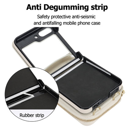 For Samsung Galaxy Z Flip5 Long and Short Lanyard Zipper Card Slot Foldable Phone Case(Beige) - Galaxy Z Flip5 Cases by buy2fix | Online Shopping UK | buy2fix