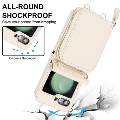 For Samsung Galaxy Z Flip5 Long and Short Lanyard Zipper Card Slot Foldable Phone Case(Beige) - Galaxy Z Flip5 Cases by buy2fix | Online Shopping UK | buy2fix