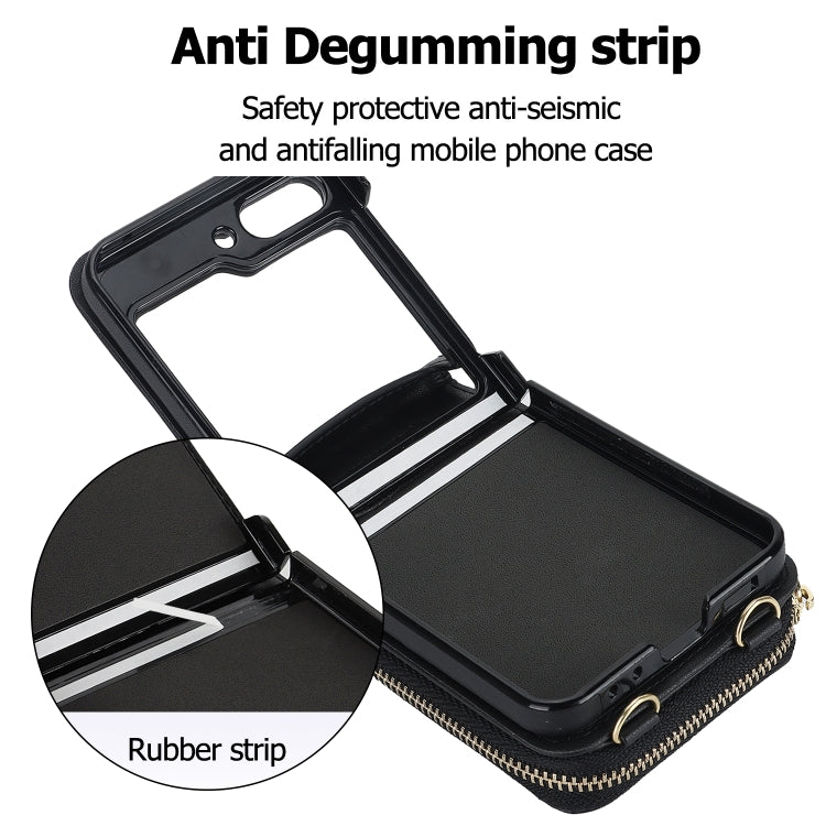 For Samsung Galaxy Z Flip5 Long and Short Lanyard Zipper Card Slot Foldable Phone Case(Black) - Galaxy Z Flip5 Cases by buy2fix | Online Shopping UK | buy2fix
