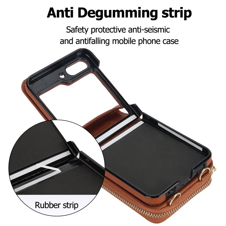 For Samsung Galaxy Z Flip6 Long and Short Lanyard Zipper Card Slot Foldable Phone Case(Brown) - Galaxy Z Flip6 5G Cases by buy2fix | Online Shopping UK | buy2fix
