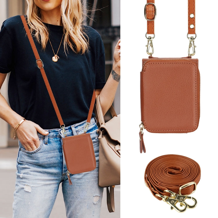 For Samsung Galaxy Z Flip6 Long and Short Lanyard Zipper Card Slot Foldable Phone Case(Brown) - Galaxy Z Flip6 5G Cases by buy2fix | Online Shopping UK | buy2fix