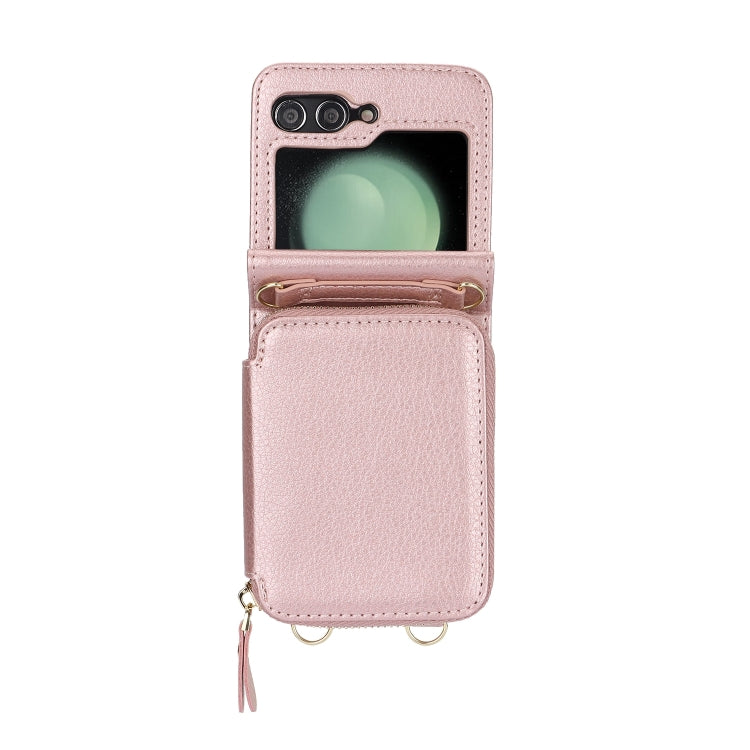 For Samsung Galaxy Z Flip6 / Flip7 FE Long and Short Lanyard Zipper Card Slot Foldable Phone Case(Pink) - Galaxy Z Flip6 5G Cases by buy2fix | Online Shopping UK | buy2fix