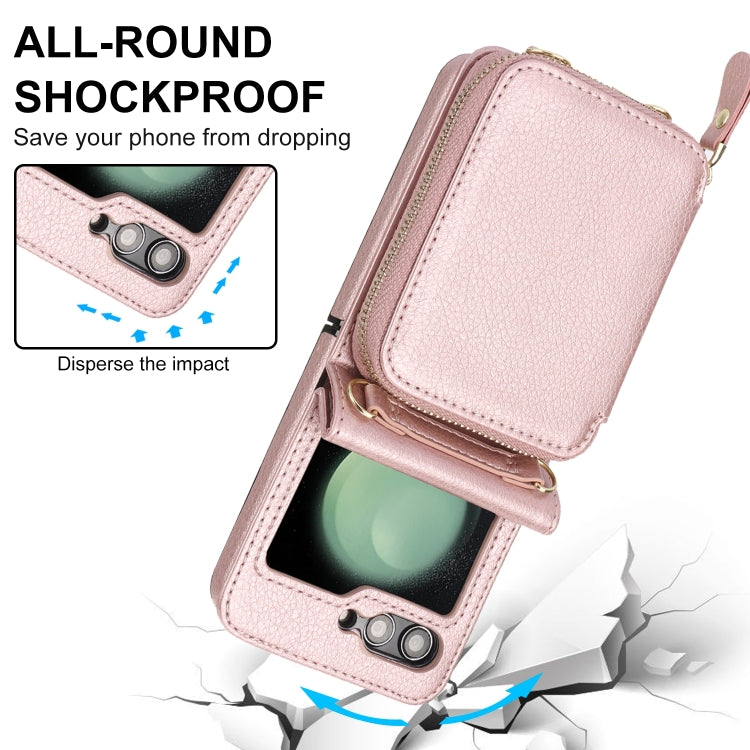 For Samsung Galaxy Z Flip6 / Flip7 FE Long and Short Lanyard Zipper Card Slot Foldable Phone Case(Pink) - Galaxy Z Flip6 5G Cases by buy2fix | Online Shopping UK | buy2fix