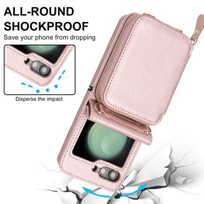 For Samsung Galaxy Z Flip6 / Flip7 FE Long and Short Lanyard Zipper Card Slot Foldable Phone Case(Pink) - Galaxy Z Flip6 5G Cases by buy2fix | Online Shopping UK | buy2fix