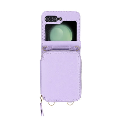 For Samsung Galaxy Z Flip6 Long and Short Lanyard Zipper Card Slot Foldable Phone Case(Purple) - Galaxy Z Flip6 5G Cases by buy2fix | Online Shopping UK | buy2fix