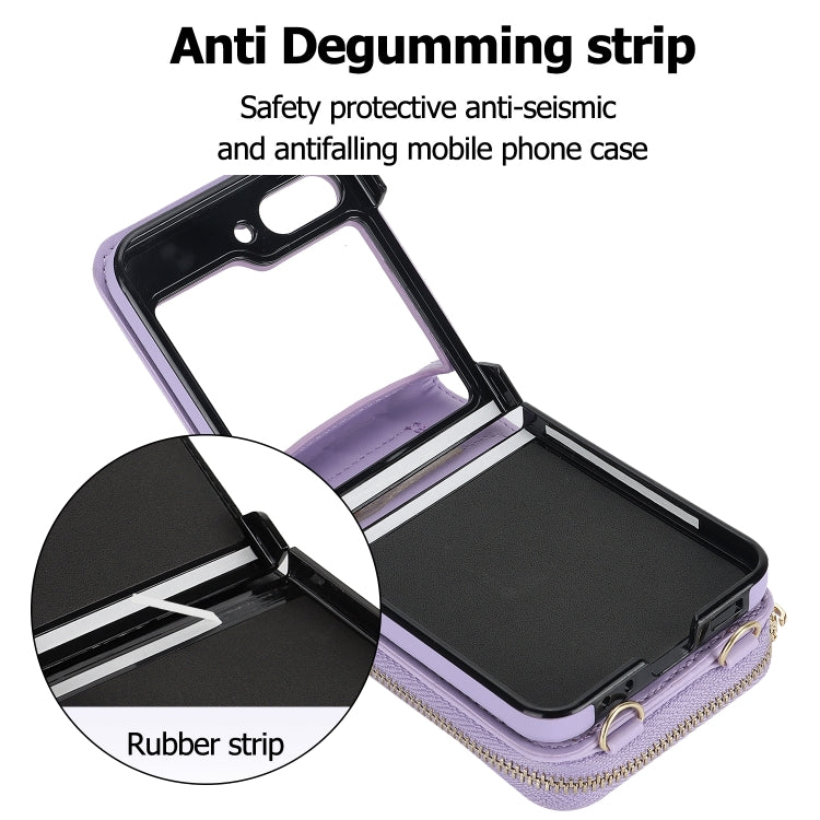 For Samsung Galaxy Z Flip6 Long and Short Lanyard Zipper Card Slot Foldable Phone Case(Purple) - Galaxy Z Flip6 5G Cases by buy2fix | Online Shopping UK | buy2fix