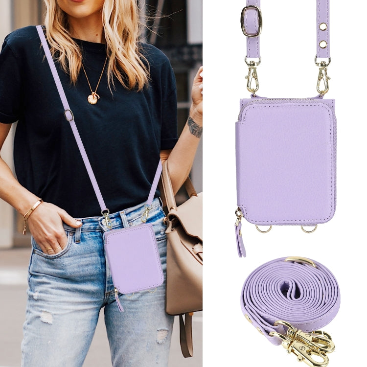 For Samsung Galaxy Z Flip6 Long and Short Lanyard Zipper Card Slot Foldable Phone Case(Purple) - Galaxy Z Flip6 5G Cases by buy2fix | Online Shopping UK | buy2fix