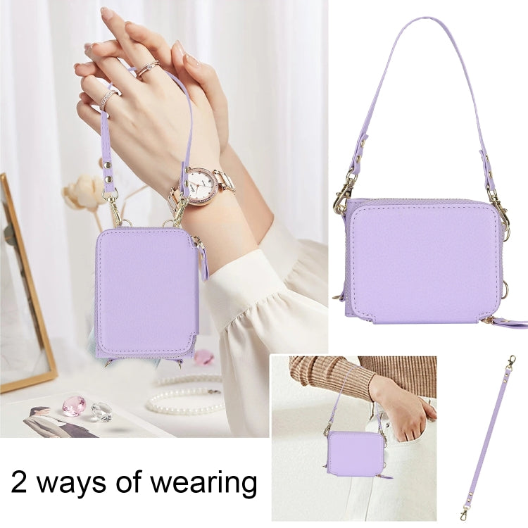 For Samsung Galaxy Z Flip6 Long and Short Lanyard Zipper Card Slot Foldable Phone Case(Purple) - Galaxy Z Flip6 5G Cases by buy2fix | Online Shopping UK | buy2fix