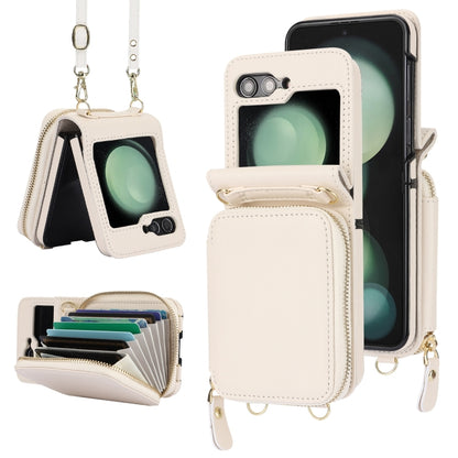 For Samsung Galaxy Z Flip6 / Flip7 FE Long and Short Lanyard Zipper Card Slot Foldable Phone Case(Beige) - Galaxy Z Flip6 5G Cases by buy2fix | Online Shopping UK | buy2fix
