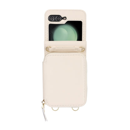 For Samsung Galaxy Z Flip6 / Flip7 FE Long and Short Lanyard Zipper Card Slot Foldable Phone Case(Beige) - Galaxy Z Flip6 5G Cases by buy2fix | Online Shopping UK | buy2fix