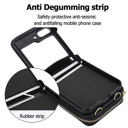 For Samsung Galaxy Z Flip6 Long and Short Lanyard Zipper Card Slot Foldable Phone Case(Black) - Galaxy Z Flip6 5G Cases by buy2fix | Online Shopping UK | buy2fix