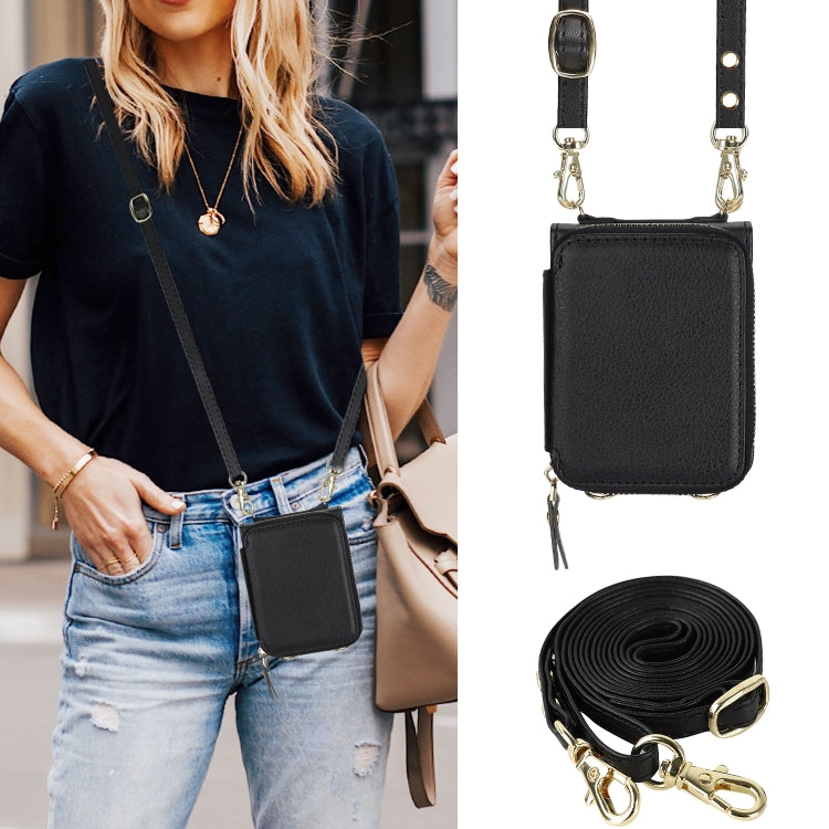 For Samsung Galaxy Z Flip6 Long and Short Lanyard Zipper Card Slot Foldable Phone Case(Black) - Galaxy Z Flip6 5G Cases by buy2fix | Online Shopping UK | buy2fix