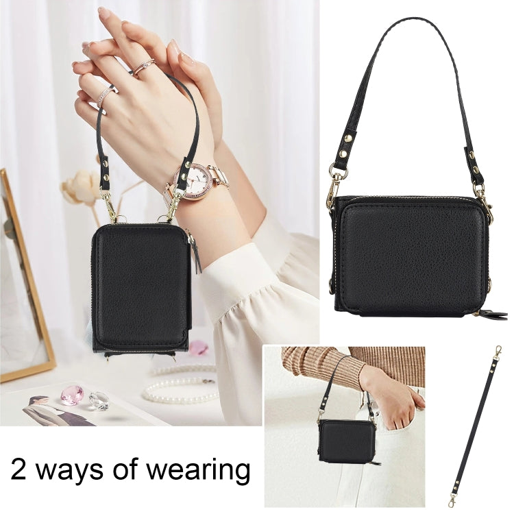 For Samsung Galaxy Z Flip6 Long and Short Lanyard Zipper Card Slot Foldable Phone Case(Black) - Galaxy Z Flip6 5G Cases by buy2fix | Online Shopping UK | buy2fix