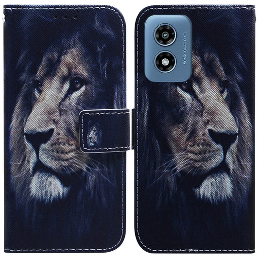 For Motorola Moto G Play 4G 2024 Coloured Drawing Flip Leather Phone Case(Lion) - Motorola Cases by buy2fix | Online Shopping UK | buy2fix