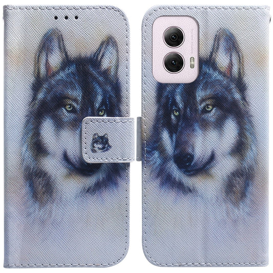 For Motorola Moto G Power 5G 2024 Coloured Drawing Flip Leather Phone Case(White Wolf) - Motorola Cases by buy2fix | Online Shopping UK | buy2fix