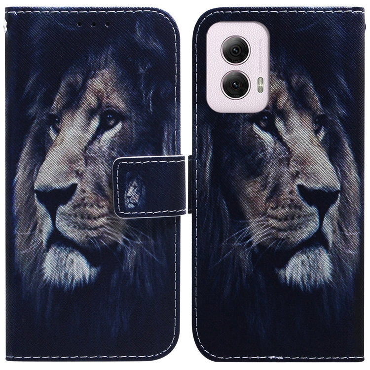 For Motorola Moto G Power 5G 2024 Coloured Drawing Flip Leather Phone Case(Lion) - Motorola Cases by buy2fix | Online Shopping UK | buy2fix