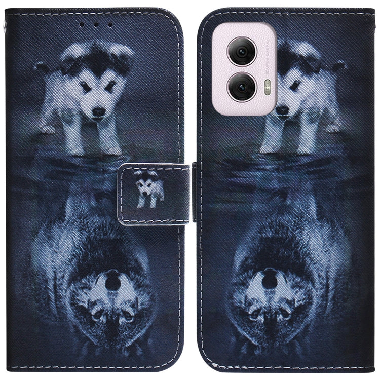 For Motorola Moto G Power 5G 2024 Coloured Drawing Flip Leather Phone Case(Wolf and Dog) - Motorola Cases by buy2fix | Online Shopping UK | buy2fix