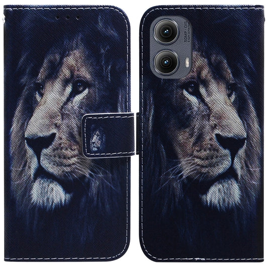 For Motorola Edge 2024 Coloured Drawing Flip Leather Phone Case(Lion) by buy2fix