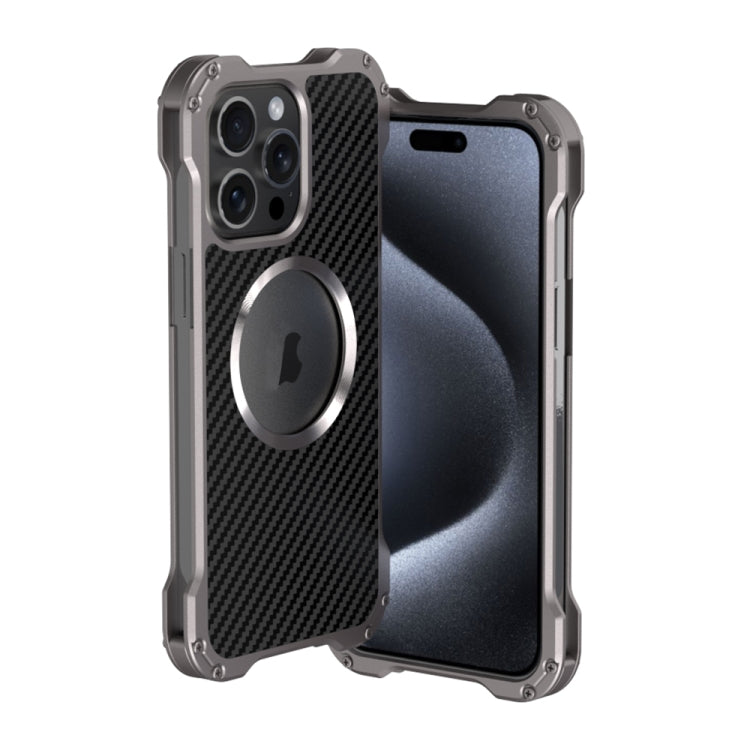 For iPhone 15 Pro R-JUST RJ51 Hollow MagSafe Magnetic Metal Phone Case(Space Grey) - iPhone 15 Pro Cases by R-JUST | Online Shopping UK | buy2fix