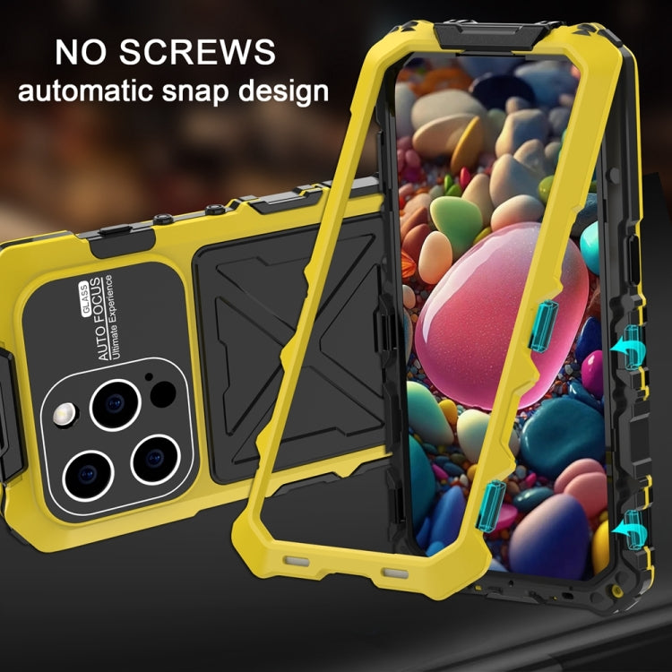 For iPhone 15 Pro Max R-JUST Metal + Silicone + Tempered Glass Life Waterproof Phone Case with Holder(Yellow) - iPhone 15 Pro Max Cases by R-JUST | Online Shopping UK | buy2fix