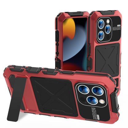 For iPhone 15 Pro R-JUST Metal + Silicone + Tempered Glass Life Waterproof Phone Case with Holder(Red) - iPhone 15 Pro Cases by R-JUST | Online Shopping UK | buy2fix