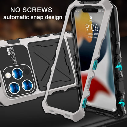 For iPhone 15 Pro R-JUST Metal + Silicone + Tempered Glass Life Waterproof Phone Case with Holder(Silver) - iPhone 15 Pro Cases by R-JUST | Online Shopping UK | buy2fix